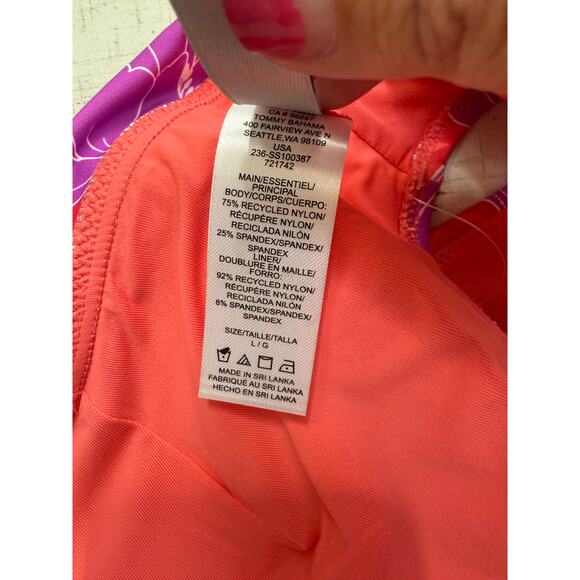 Tommy Bahama Women's Pure Coral Palm Modern Blissful V-Neck Swim Bra Size L - Picture 7 of 8